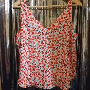 Loft Cherry Themed 100% Polyester Tank Top Blouse w Lining Size S Womens
